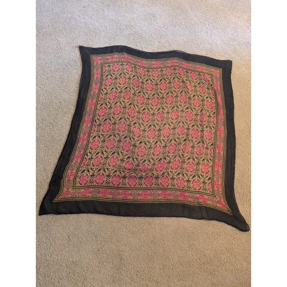 Vintage ECHO Medalions Silk Scarf 70s Baroque Pink/Gold/Purple  40” X 38” Shawl